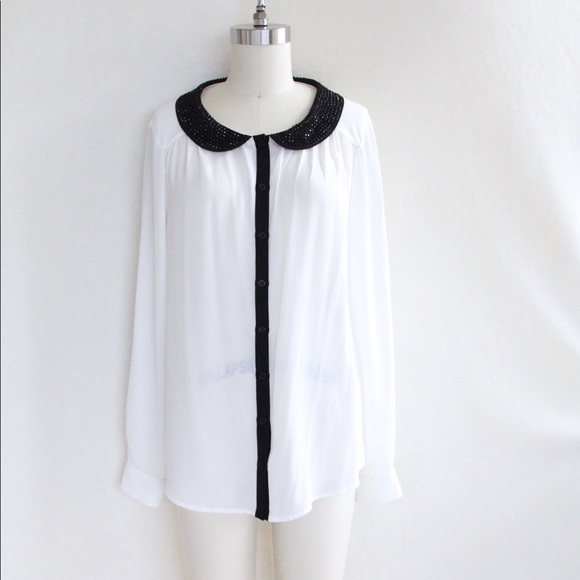 Bellatrix Tops - Rhinestone Peter Pan Collared Blouse